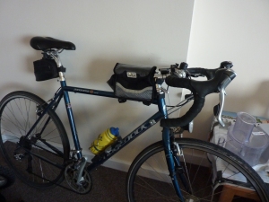 The bike with the front bag mounted on the front.